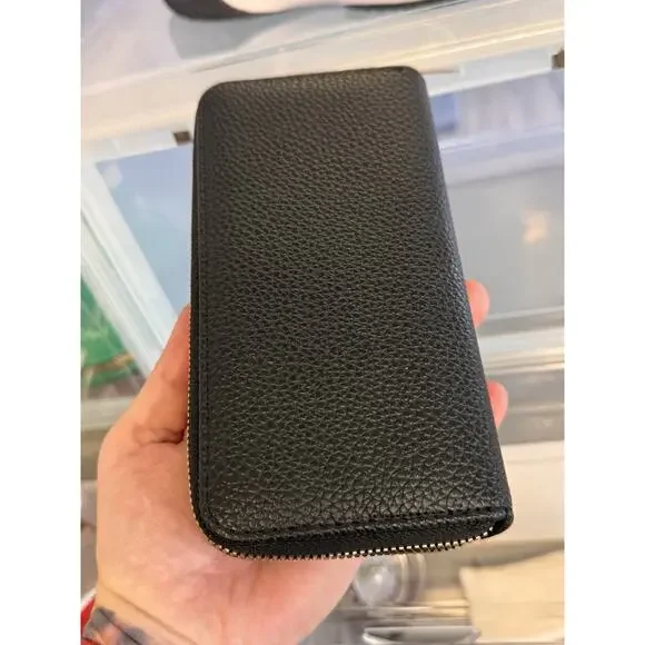 Halston Black Pebbled Leather Zip Around Continental Wallet Clutch Organizer - Picture 5 of 8